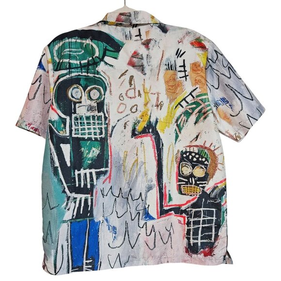 Jean-Michel Basquiat Licensed Art Print Short-Sleeve Button-Up Shirt For Adults - Picture 2 of 14